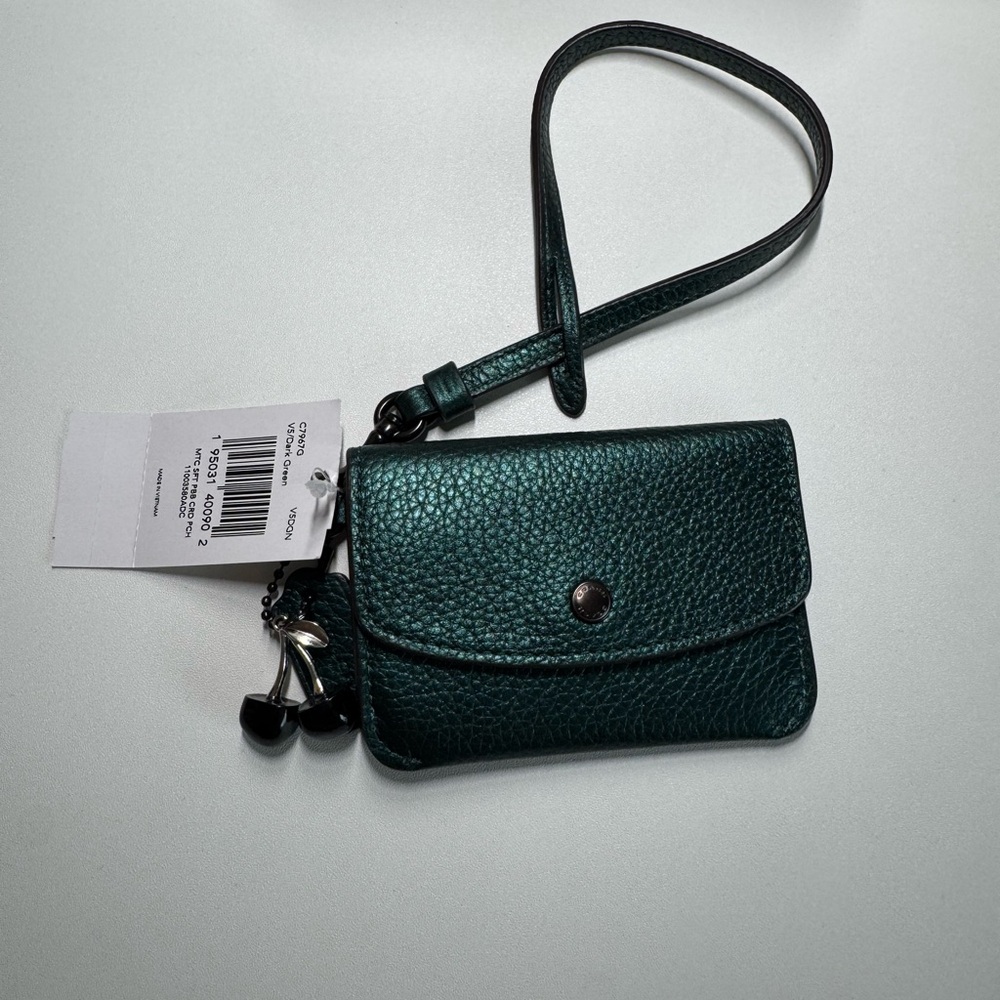 Coach Metallic Dark Green Leather Card Holder